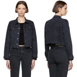Grlfrnd Black Wash Cotton Stretch Cara Cropped Denim Jacket